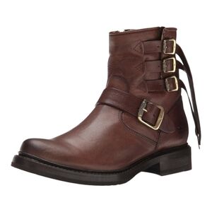 Brown Leather Ankle Boots with Buckles